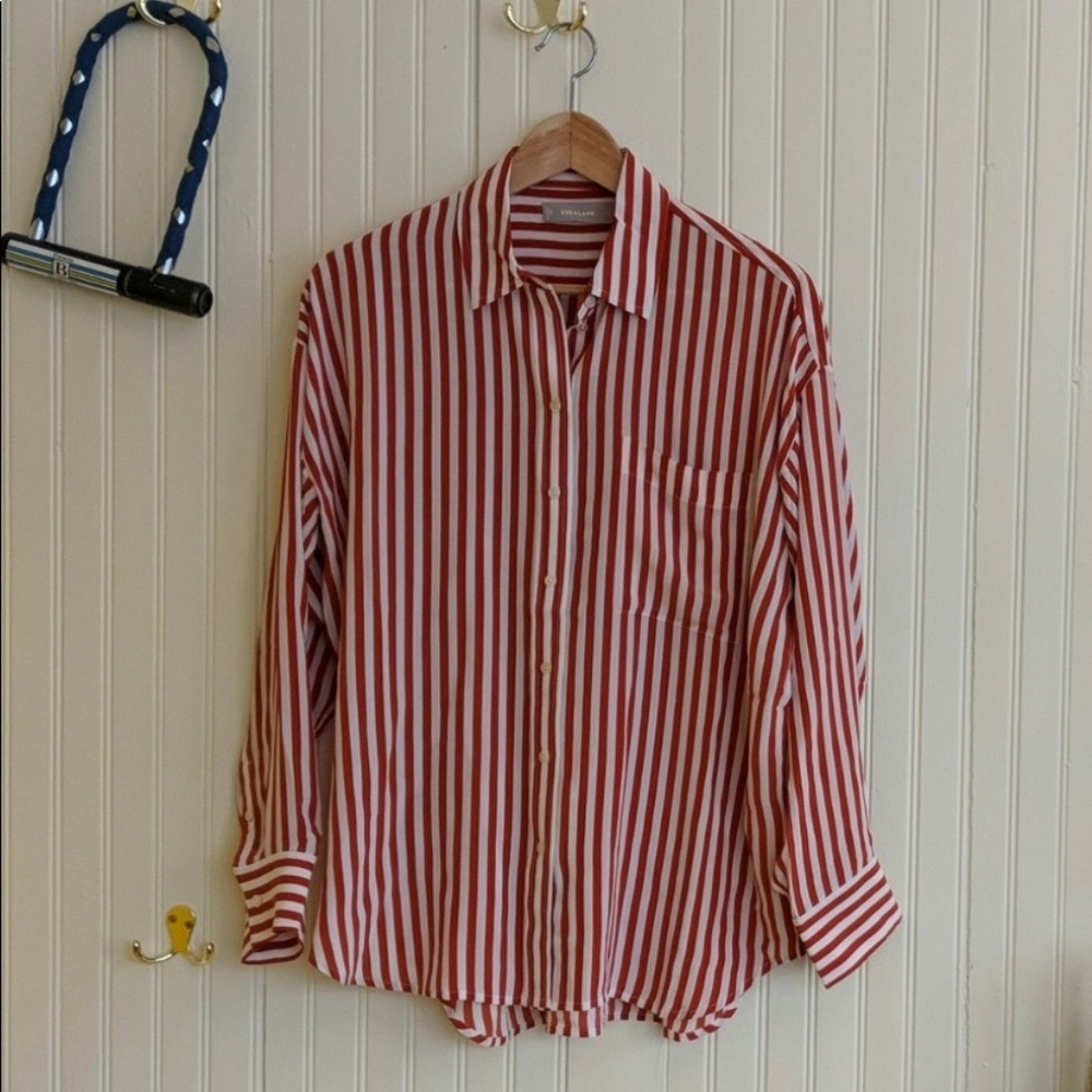 Everlane silk striped shirt.